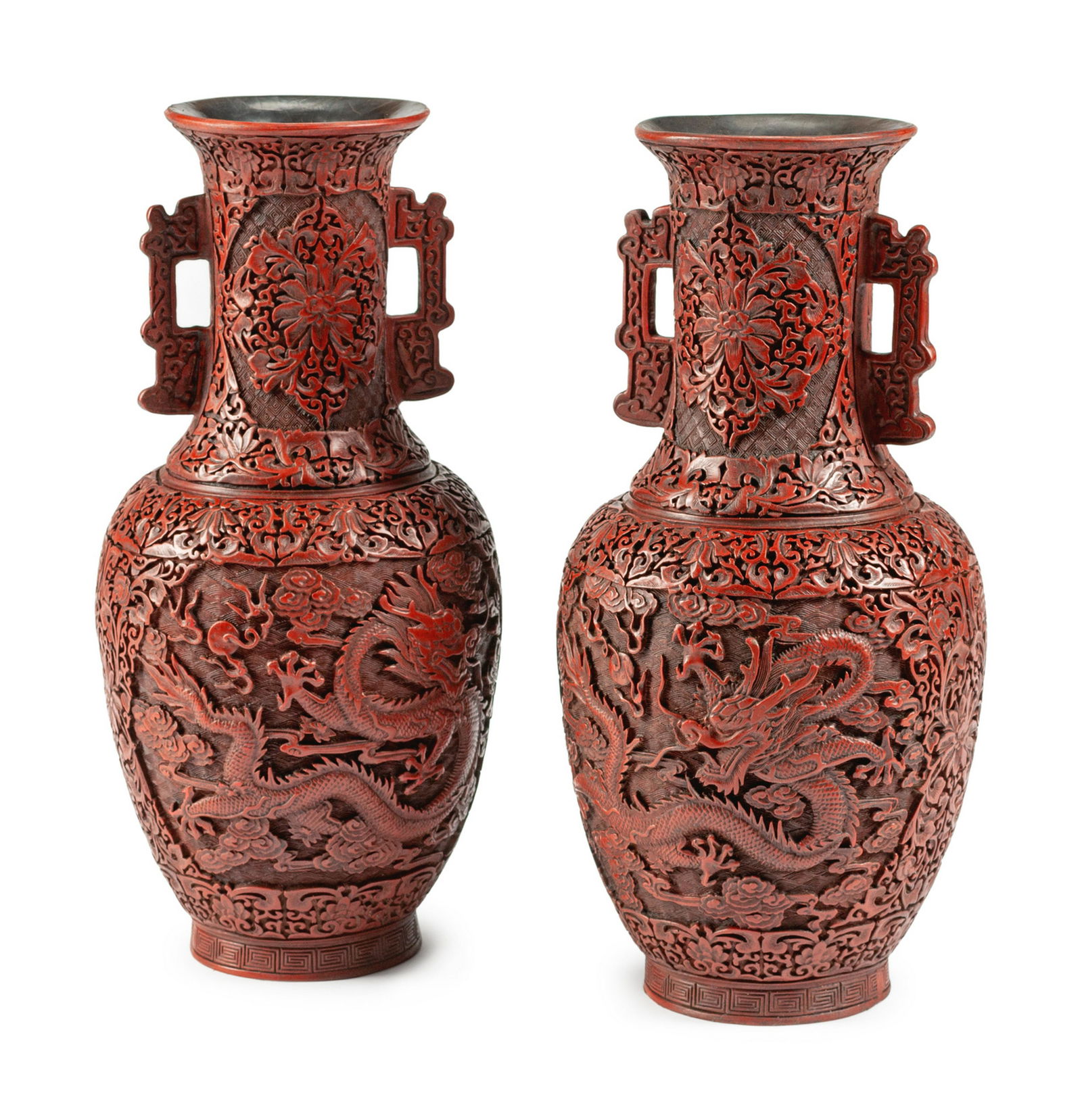 A Pair Of Chinese Carved Red Lacquer Vases Sep 04 2019