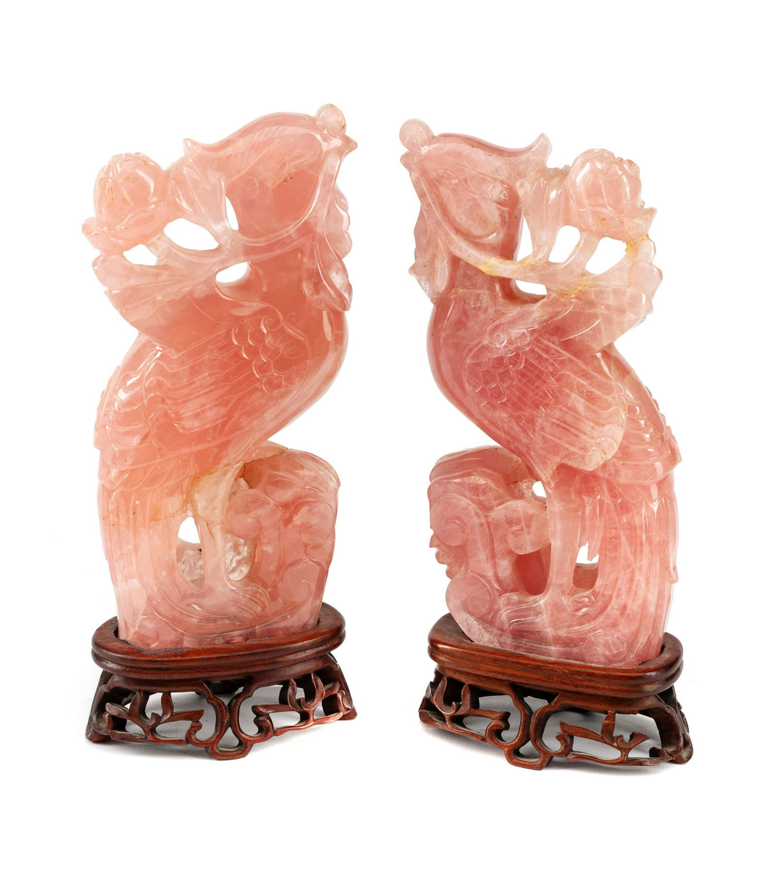 A Pair of Chinese Carved Rose Quartz Birds (1 of 2)