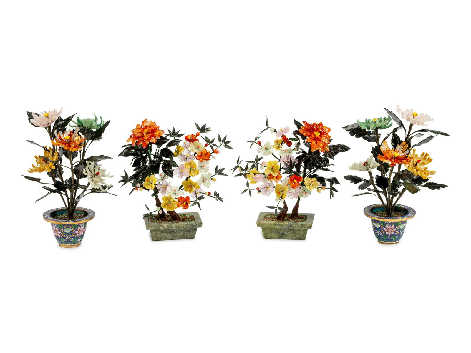 Two Pairs of Chinese Carved Hardstone Trees (1 of 1)