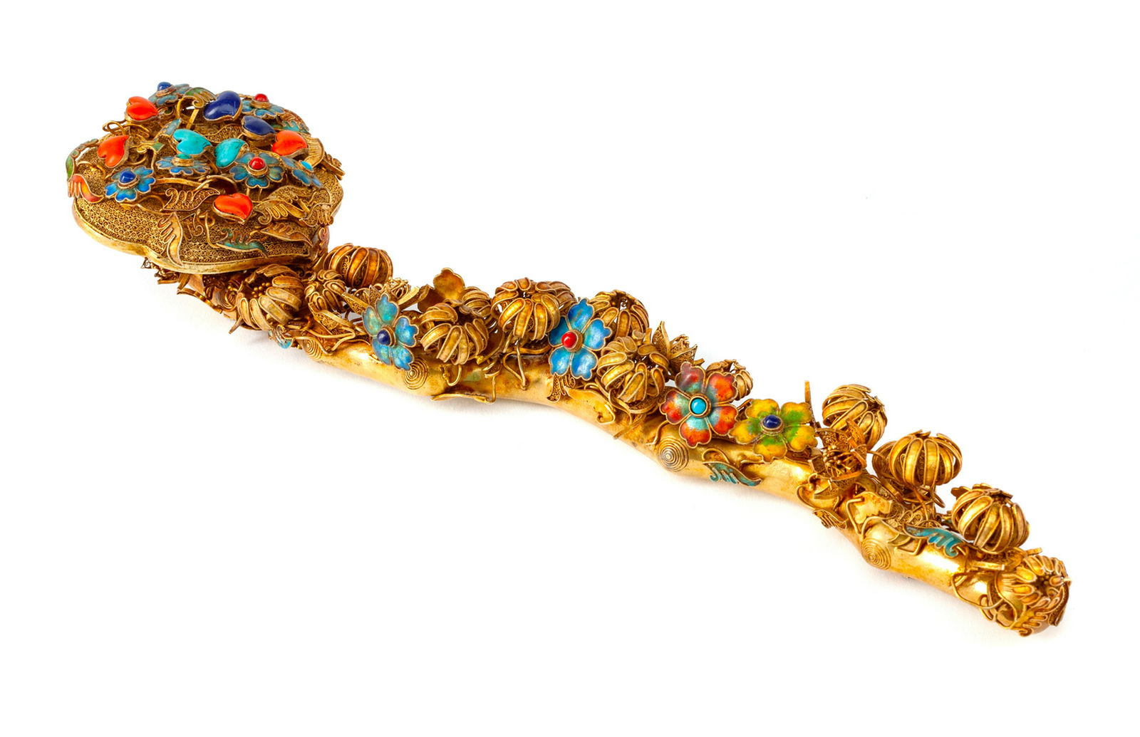 A Chinese Jeweled and Enameled Silver-Gilt Filigree (1 of 2)