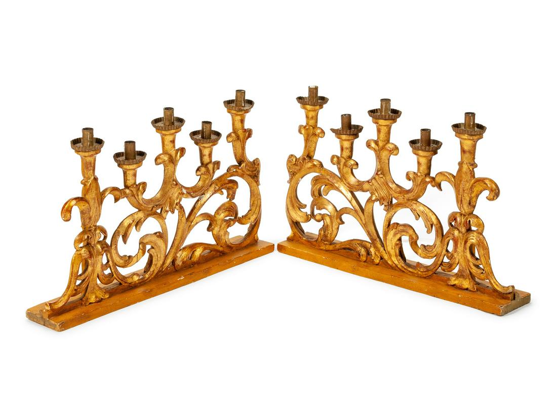 A Pair of Italian Rococo Style Giltwood Candelabra (1 of 1)
