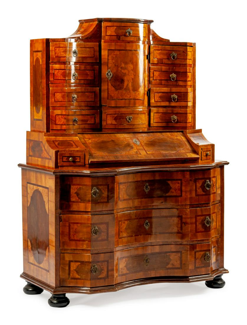 A South German Rococo Inlaid Walnut Secretary Cabinet (1 of 2)