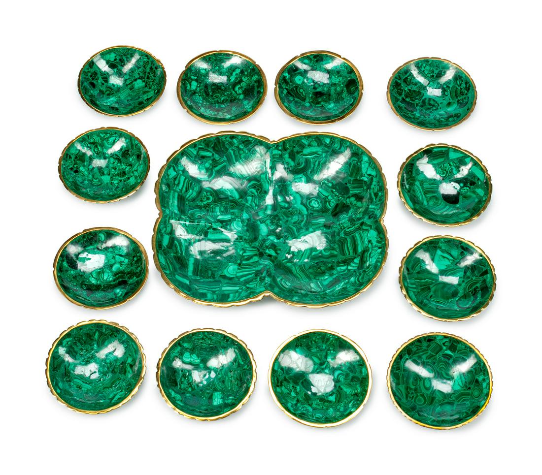 A Russian Malachite-Veneered Thirteen-Piece Nut Service (1 of 1)