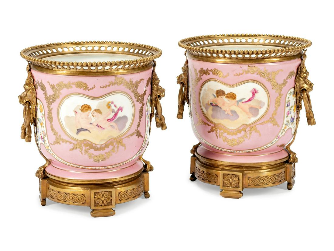 A Pair of Bronze-Mounted Sevres Style Porcelain Cache (1 of 1)