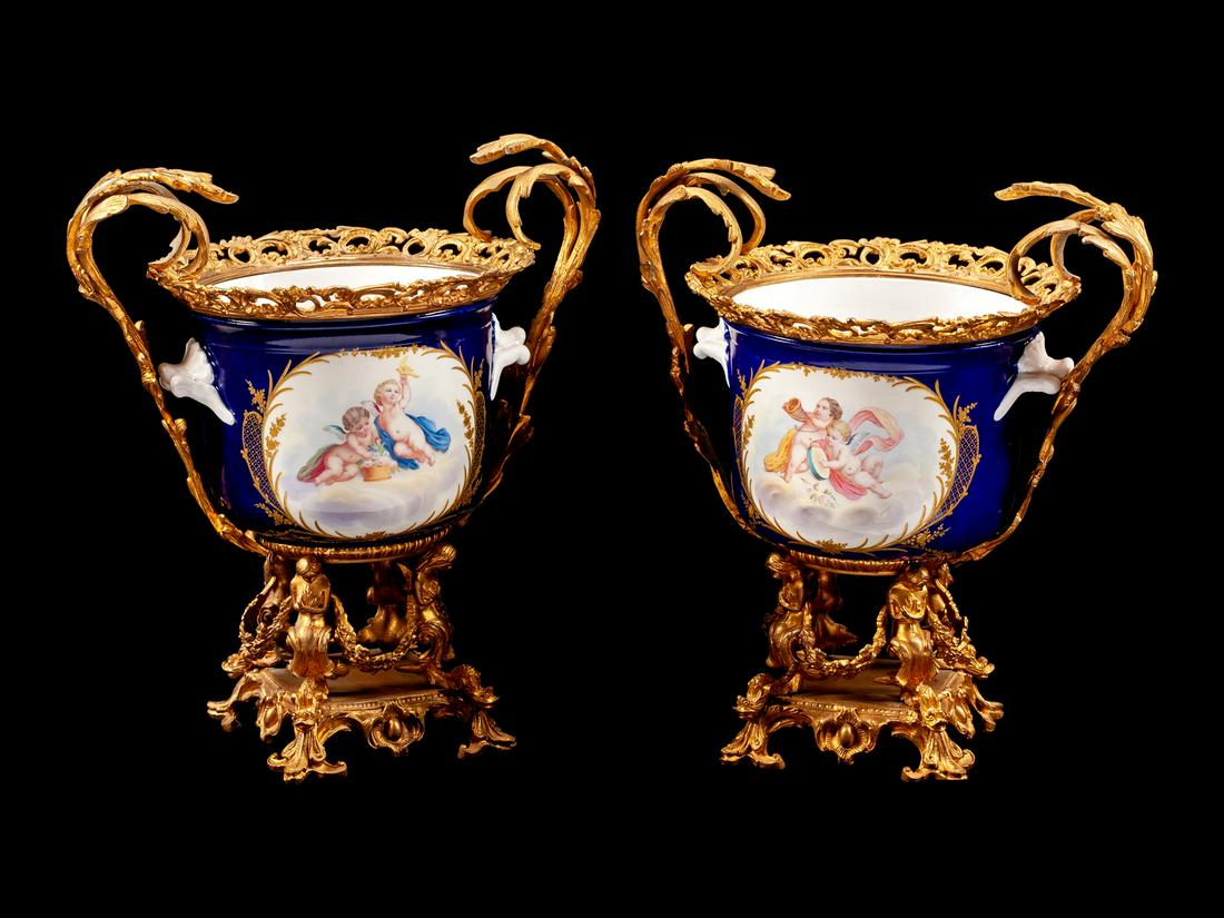A Pair of Sevres Style Gilt-Bronze-Mounted Porcelain (1 of 2)