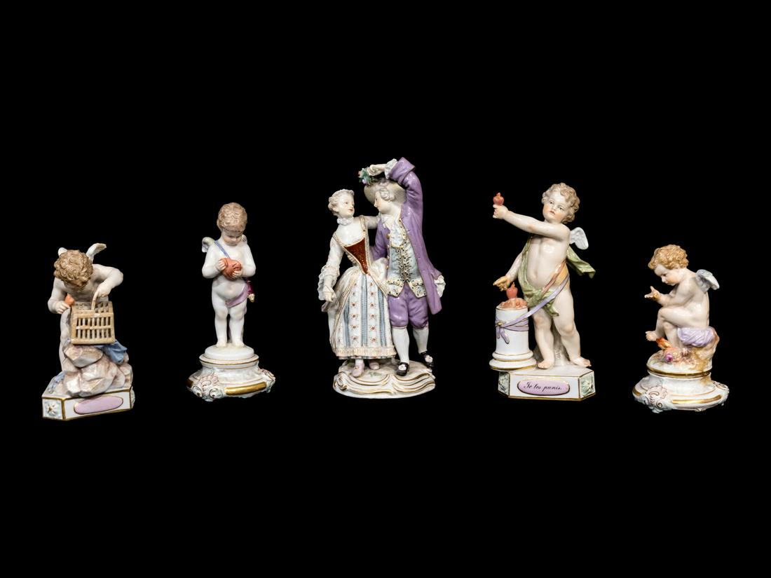 Four Meissen Porcelain Figures of Cupid and a German (1 of 1)