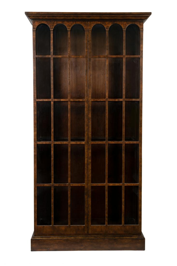 A George III Style Walnut-Veneered Bookcase: A George III Style Walnut-Veneered Bookcase Modern With glazed doors enclosing shelves, raised on a plinth base. Height 91 x width 42 x depth 13 1/4 inches. Provenance:Property from The Estate of Char