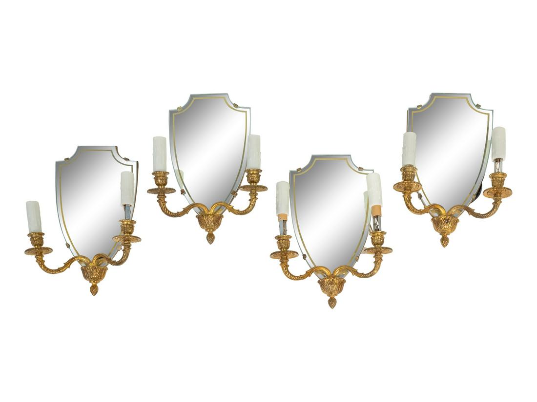 A Set of Four Gilt-Metal Mirrored Sconces (1 of 1)
