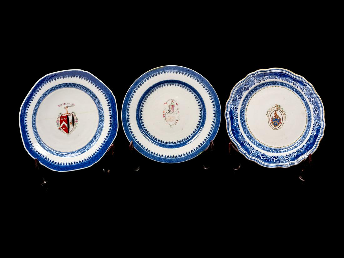 Three Chinese Export Armorial Porcelain Plates (1 of 1)