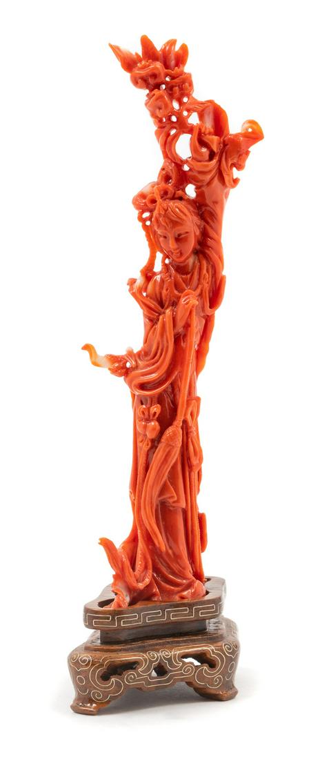 A Red Coral Figure of a Female Immortal Height 6 x (1 of 2)