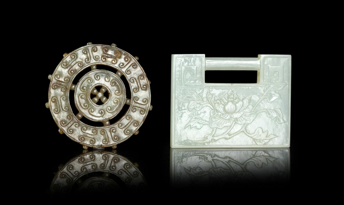 Two Jade Pendants Widest: width 3 1/8 in., 8 cm. (1 of 1)