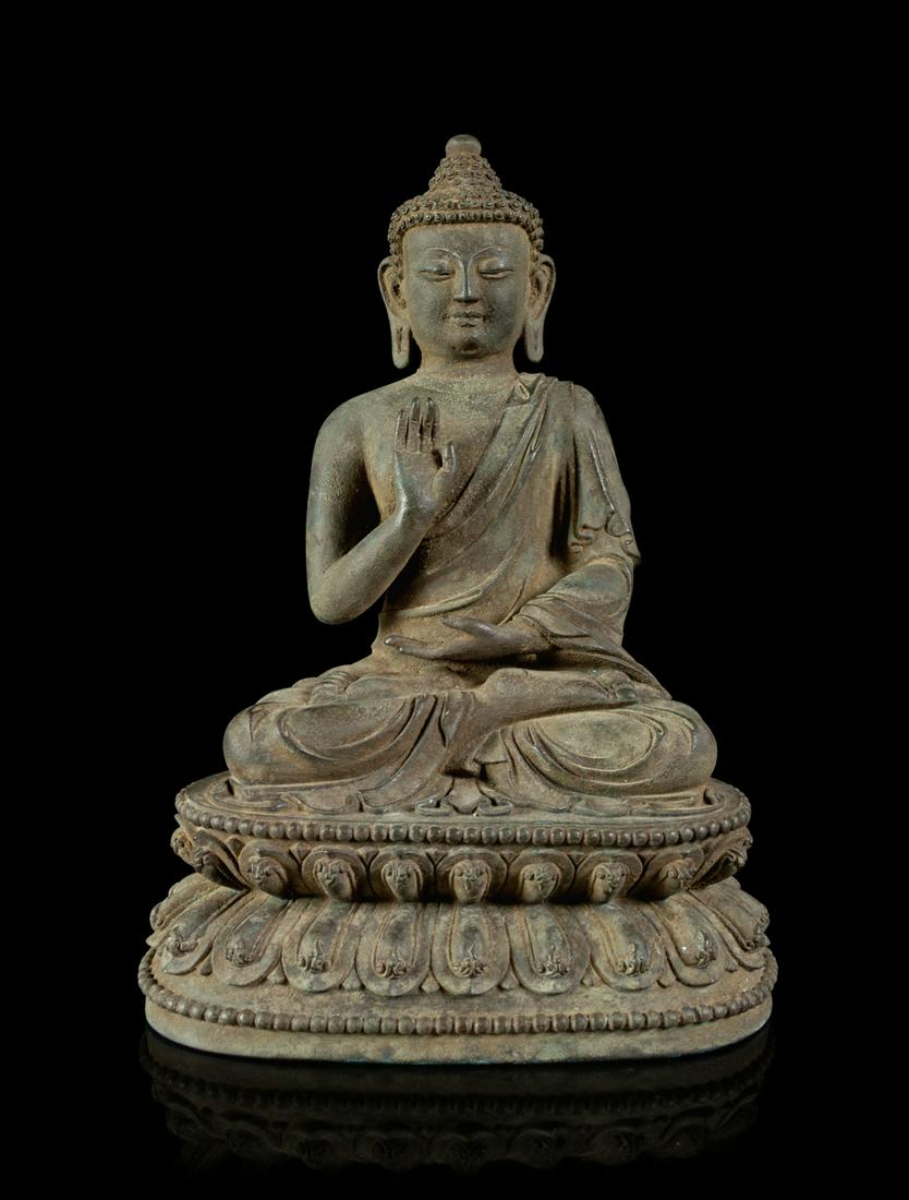 A Bronze Figure of Seated Buddha Height 10 in., 25 cm. (1 of 3)