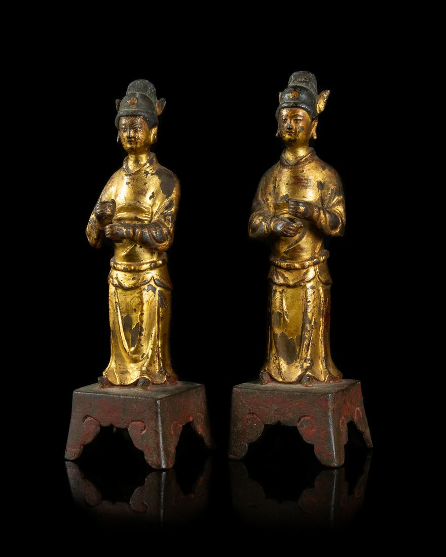A Pair of Gilt Bronze Figures of Officials Height 9 3/4 (1 of 1)