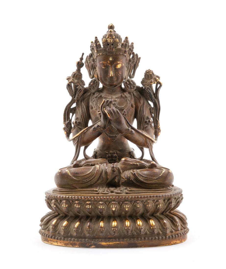 A Parcel Gilt Bronze Figure of Bodhisattva Height 8 1/2 (1 of 1)