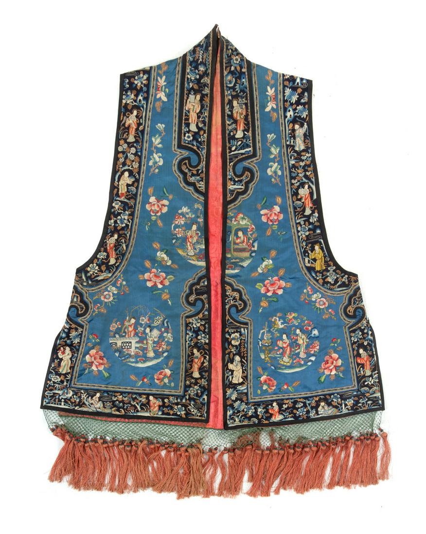 A Blue Ground Embroidered Silk Lady's Vest, Xiapi (1 of 1)