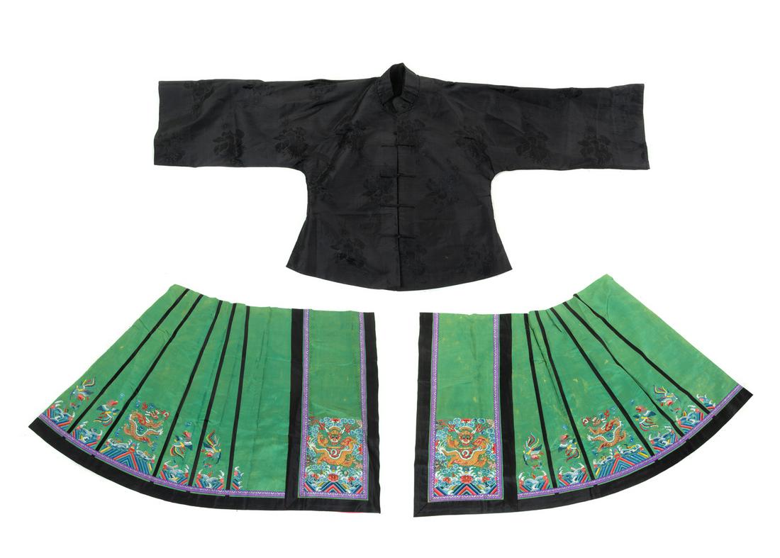 Three Embroidered Silk Textiles Larger: length 44 in., (1 of 4)