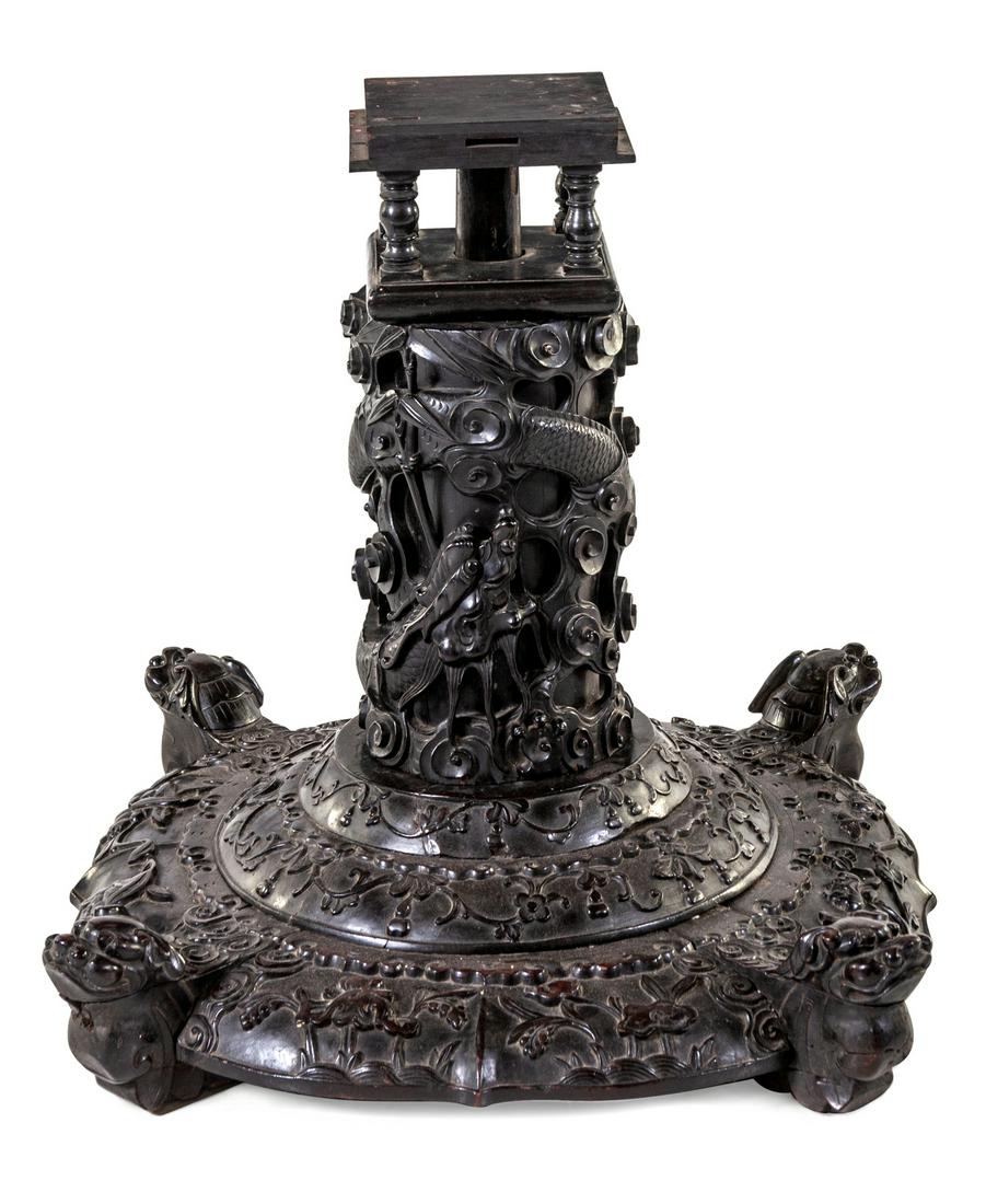 A Carved Zitan Pedestal Table Stand Height 31 in., 79 (1 of 1)
