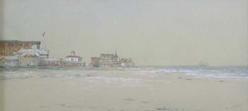 EDMUND DARCH LEWIS (American 1835-1910): EDMUND DARCH LEWIS (American 1835-1910) CAPE MAY signed and dated "1894," watercolor heightened with with gouache 9 3/8 x 20 in.