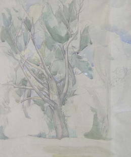 LEON KELLY (American 1901-1982) LANDSCA: LEON KELLY (American 1901-1982) LANDSCAPE WITH SOLITARY TREE signed and dated "1928," watercolor on paper 16 3/4 x 14 1/8 in.