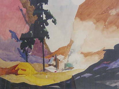 PAUL LUDWIG GILL (American 1894-1938) T: PAUL LUDWIG GILL (American 1894-1938) TREE AND CRUSHER signed, watercolor 14 1/4 x 18 5/8 in. Exhibited: American Watercolor Society, 1932.