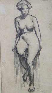 ARTHUR BEECHER CARLES (American 1882-19: ARTHUR BEECHER CARLES (American 1882-1952) "SITTING NUDE" (#29 from the sketchbook) inscribed with initials "ABC," black conte crayon 12 3/8 x 7 in. Provenance: David David Inc., Philadelphia.