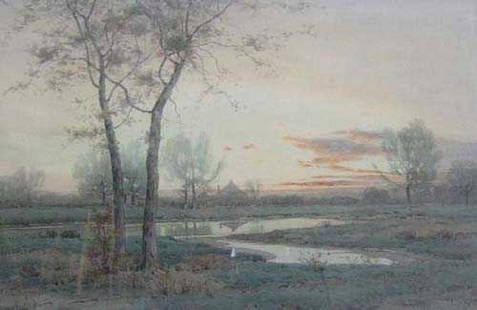 HENRY FARRER (American 1844-1903) "NOV: HENRY FARRER (American 1844-1903) "NOVEMBER DAY' VIEW ON LONG ISLAND, N.Y. c. 1860-65" signed, inscribed verso, watercolor 12 x 17 1/2 in.