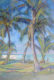 MARY STUART TOWNSEND MASON (American 18: MARY STUART TOWNSEND MASON (American 1886-1964) THE PLANTATION - CAPTIVA ISLAND, FLORIDA signed and dated "1952," gouache 20 x 13 1/2 in.