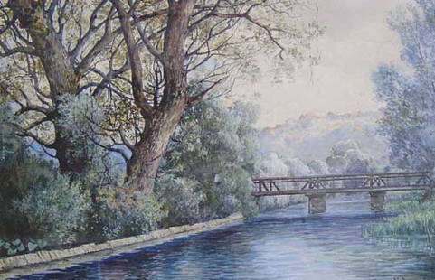 MICHAEL RUPPE (Austrian 1863-1951) ALON: MICHAEL RUPPE (Austrian 1863-1951) ALONG THE RIVER signed, watercolor 12 x 18 in.