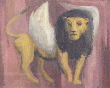 BENTON MURDOCH SPRUANCE (American 1904-: BENTON MURDOCH SPRUANCE (American 1904-1967) WINGED LION signed with initials, gouache 19 1/2 x 24 5/8 in.