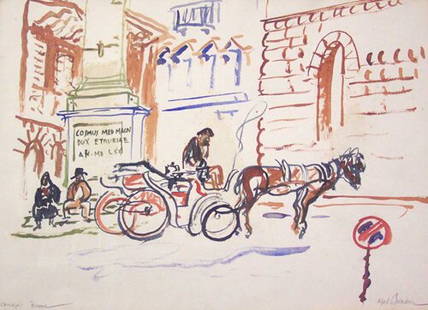 ALFRED BENDINER (American b. 1899) HORS: ALFRED BENDINER (American b. 1899) HORSECART signed with initials in pencil, watercolor on paper 15 3/4 x 22 in.