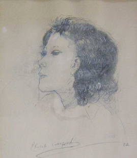 PHILIP EVERGOOD (American 1901-1973) "J: PHILIP EVERGOOD (American 1901-1973) "JULIA" signed, dated "32" and titled, ink heightened with white on paper 8 1/2 x 7 1/4 in.