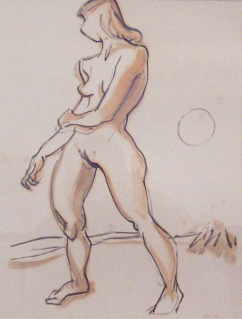 EMLEN ETTING (American 1905-1993) STAND: EMLEN ETTING (American 1905-1993) STANDING NUDE signed and dated "38," watercolor on paper 16 3/4 x 13 1/8 in.