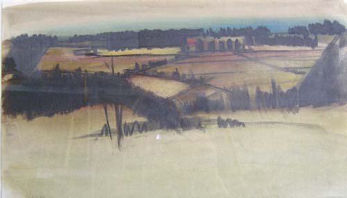 TOM BOSTELLE (American b.1921) A FARM L: TOM BOSTELLE (American b.1921) A FARM LANDSCAPE signed and dated "60," watercolor 10 3/4 x 18 1/3 in. in a Kulicke Frame.