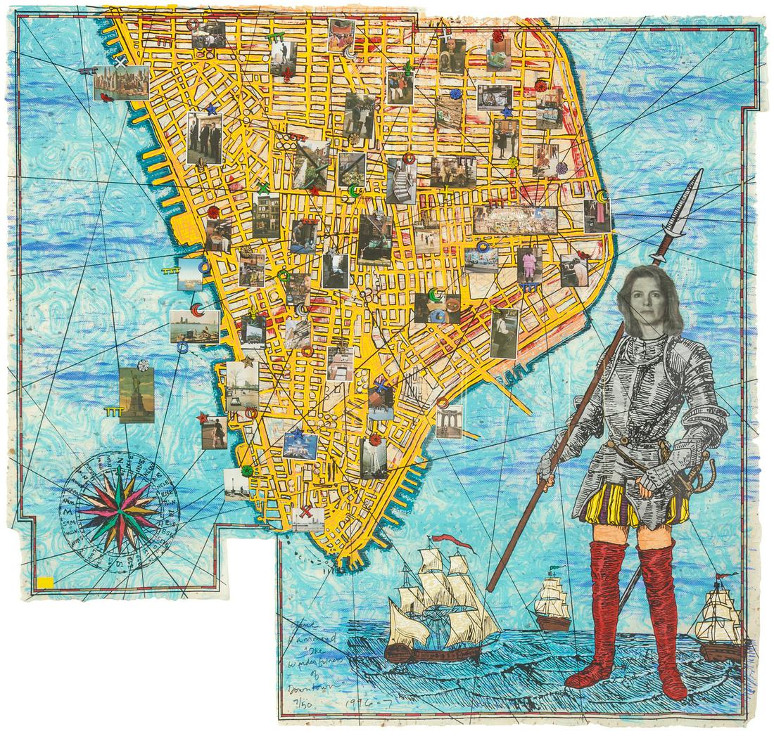 Jane Hammond (American, b. 1950) The Wonderfulness of: Jane Hammond (American, b. 1950) The Wonderfulness of Downtown, 1996-1997 lithograph and silkscreen in 39 colors with collage signed and numbered 7/50 59 1/4 x 62 inches. Provenance: Universal Limited