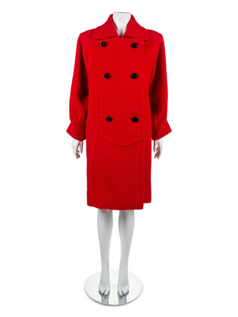 One Givenchy Coat and Two Bill Blass Coats, 1980s: One Givenchy Coat and Two Bill Blass Coats, 1980s Sold to benefit the Art Acquisition Fund at the Indianapolis Museum of Art at Newfield. The first is a Givenchy red wool day coat with double-breasted