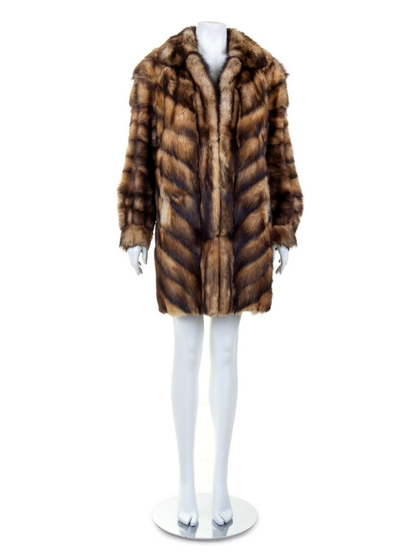 Michelle Rosin-Starr Sable Fur Coat, 1970's -1980's: Michelle Rosin-Starr Sable Fur Coat, 1970's -1980's Multi-toned brown sable fur coat with rolled collar, full sleeves, front pockets, and hook and eye front closure. Label: Michelle Rosin-Starr Appr