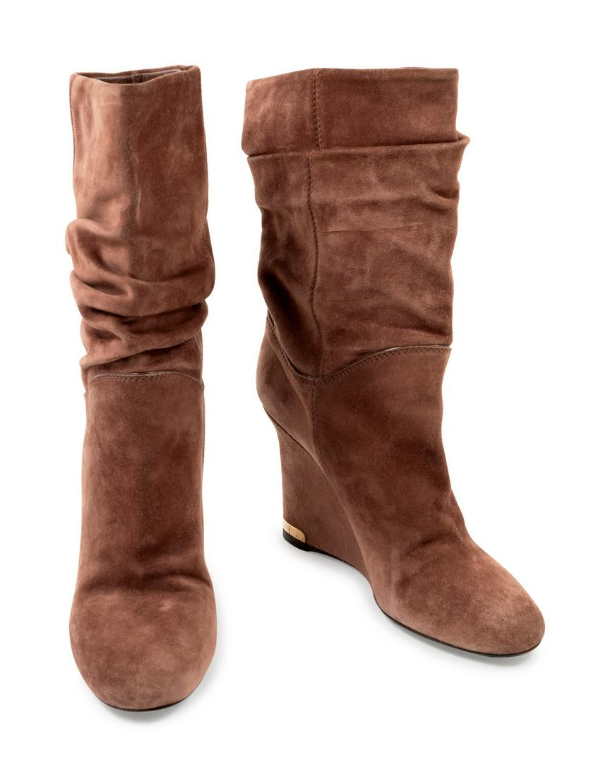 Louis Vuitton Boots, 1990-2000s: Louis Vuitton Boots, 1990-2000sGathered tall tan suede boots with high heel. Stamped: Louis Vuitton Size Stamp: 39