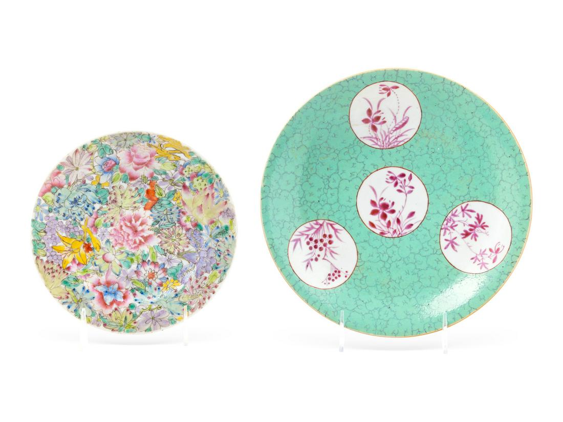 Two Chinese Famille Rose Porcelain Plates Larger: diam (1 of 1)