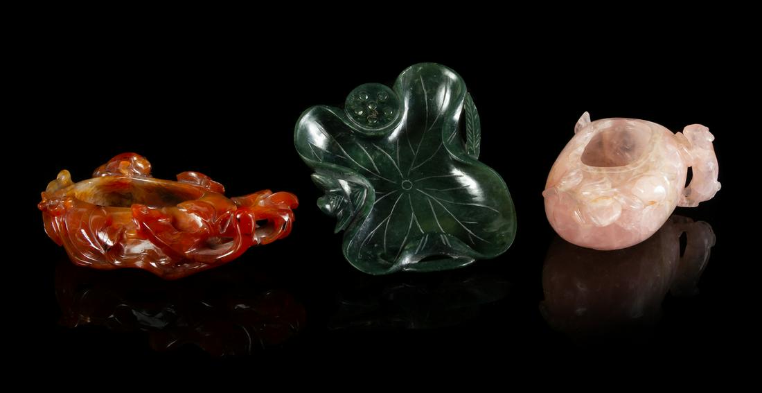 Three Chinese Carved Hardstone Brush Washers Largest: (1 of 1)