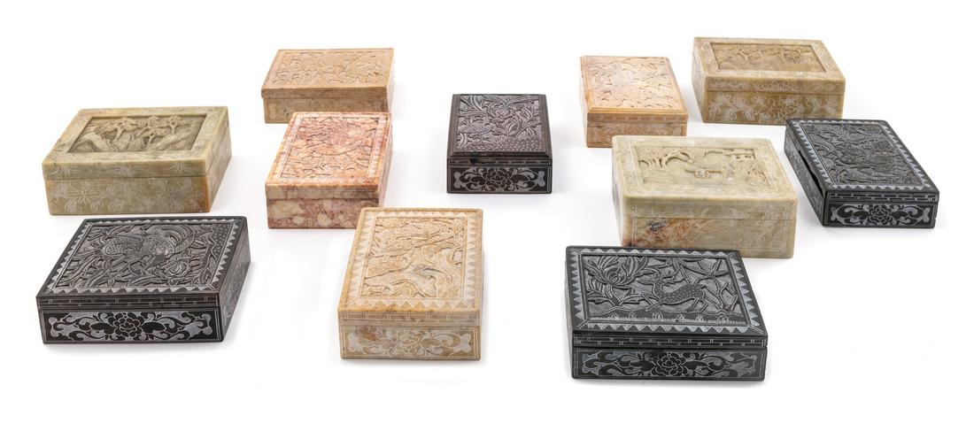 Twenty-Two Chinese Carved Soapstone Rectangular Covered (1 of 1)