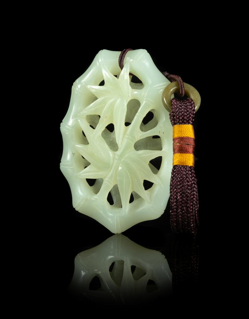 A Chinese Celadon Jade Carving Width 3 1/4 in., 8 cm. (1 of 1)