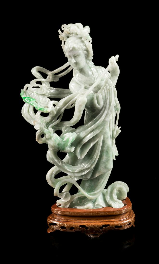 A Chinese Apple Green and Pale Celadon Jadeite Figure (1 of 1)