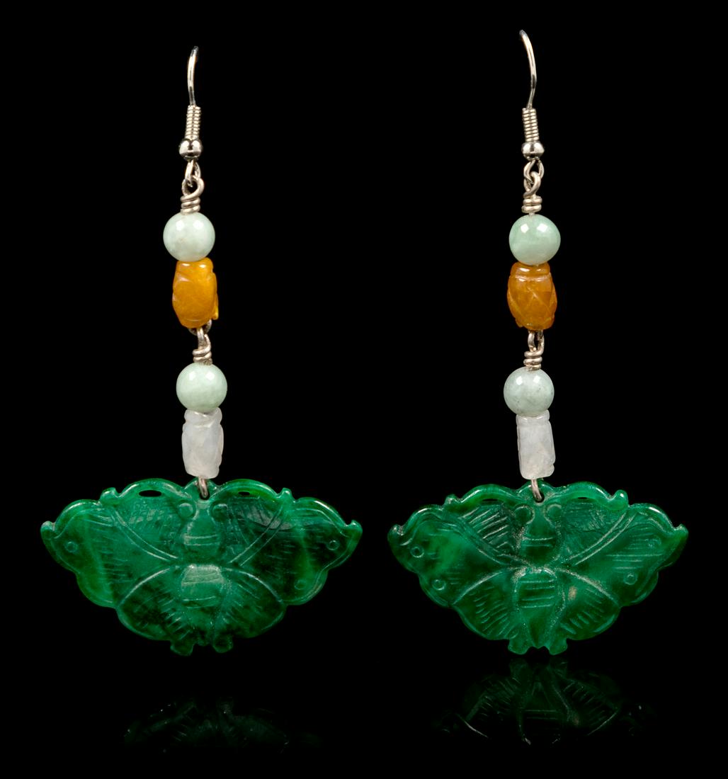 A Pair of Chinese Spinach Jade Butterfly-Form Earrings (1 of 1)