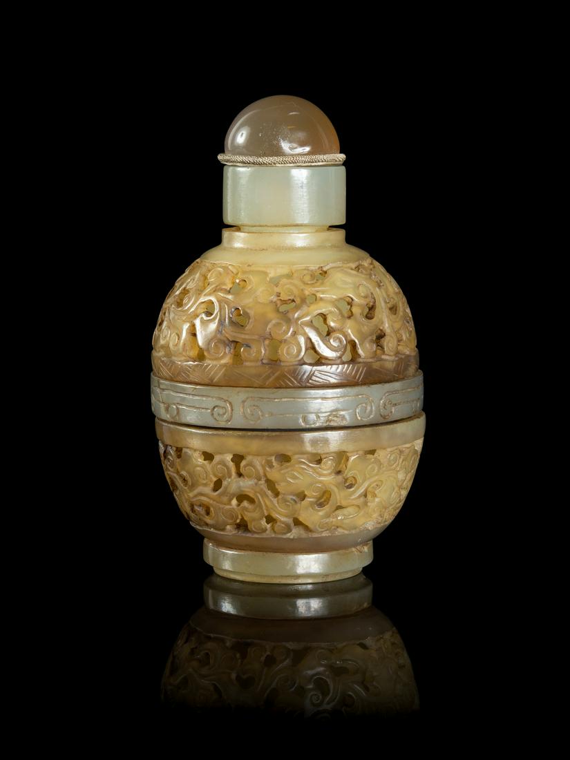 A Chinese Carved Celadon Jade Snuff Bottle Height 3 (1 of 1)