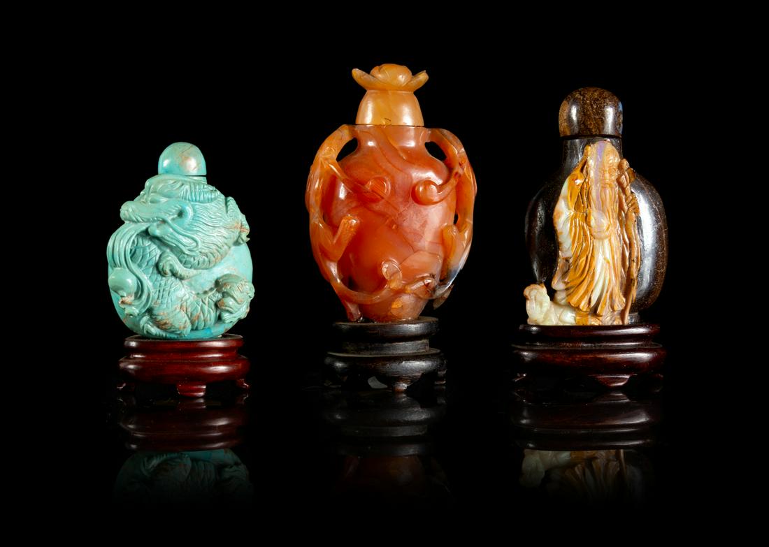 Three Chinese Hardstone Snuff Bottles Tallest: height 2 (1 of 1)