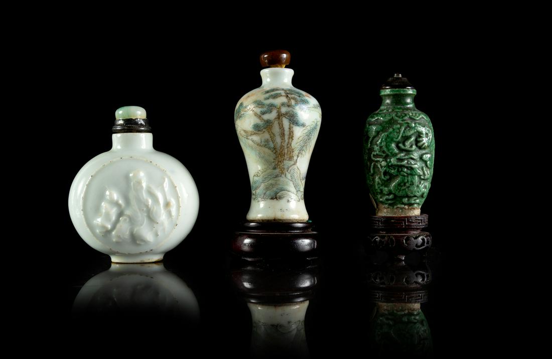 Three Chinese Porcelain Snuff Bottles Largest: height 2 (1 of 1)