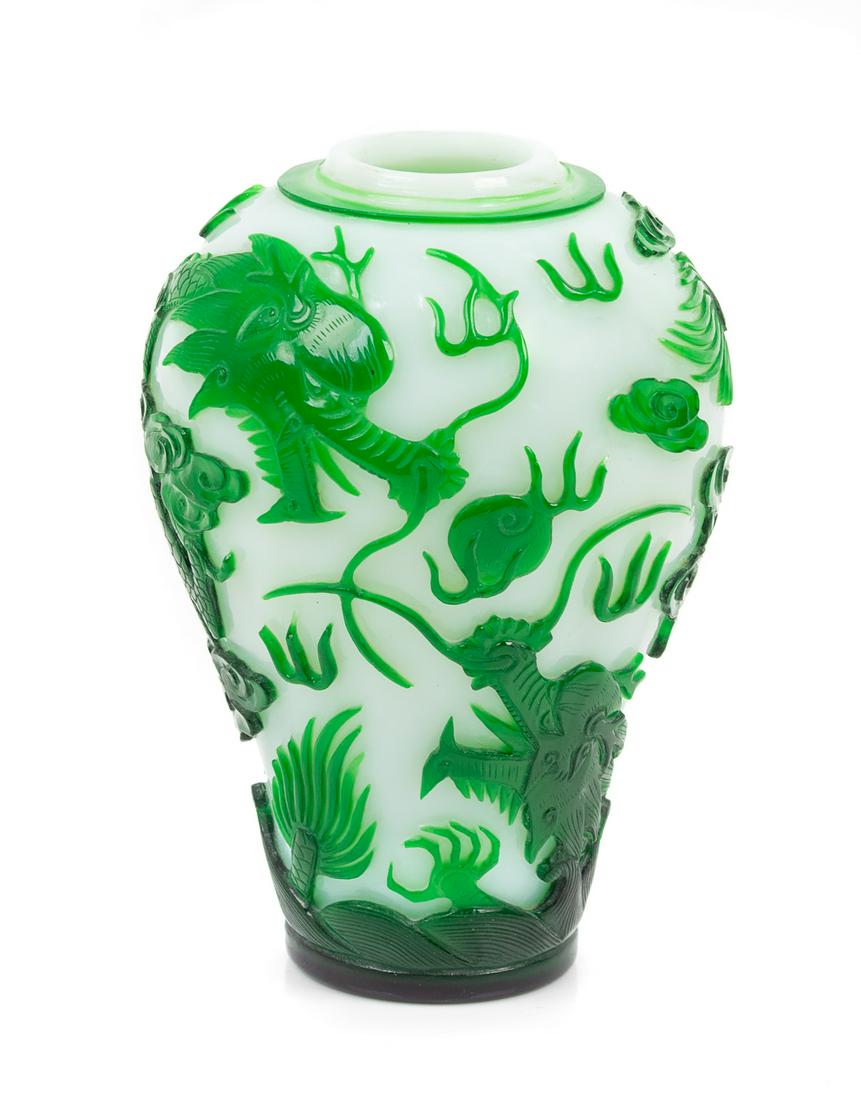 A Chinese Green Overlay White Peking Glass 'Dragon' (1 of 1)