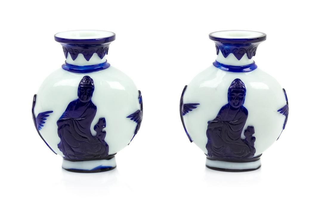 A Pair of Chinese Sapphire-Blue Overlay White Peking (1 of 2)