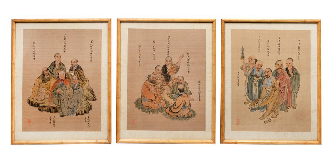 Three Chinese Ink and Color on Silk Paintings Image: (1 of 2)