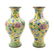 A Pair of Chinese Canton Enamel on Copper Vases Height